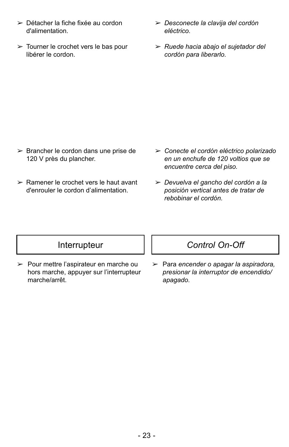 Interrupteur control on-off | Panasonic MC-UG323 User Manual | Page 23 / 60
