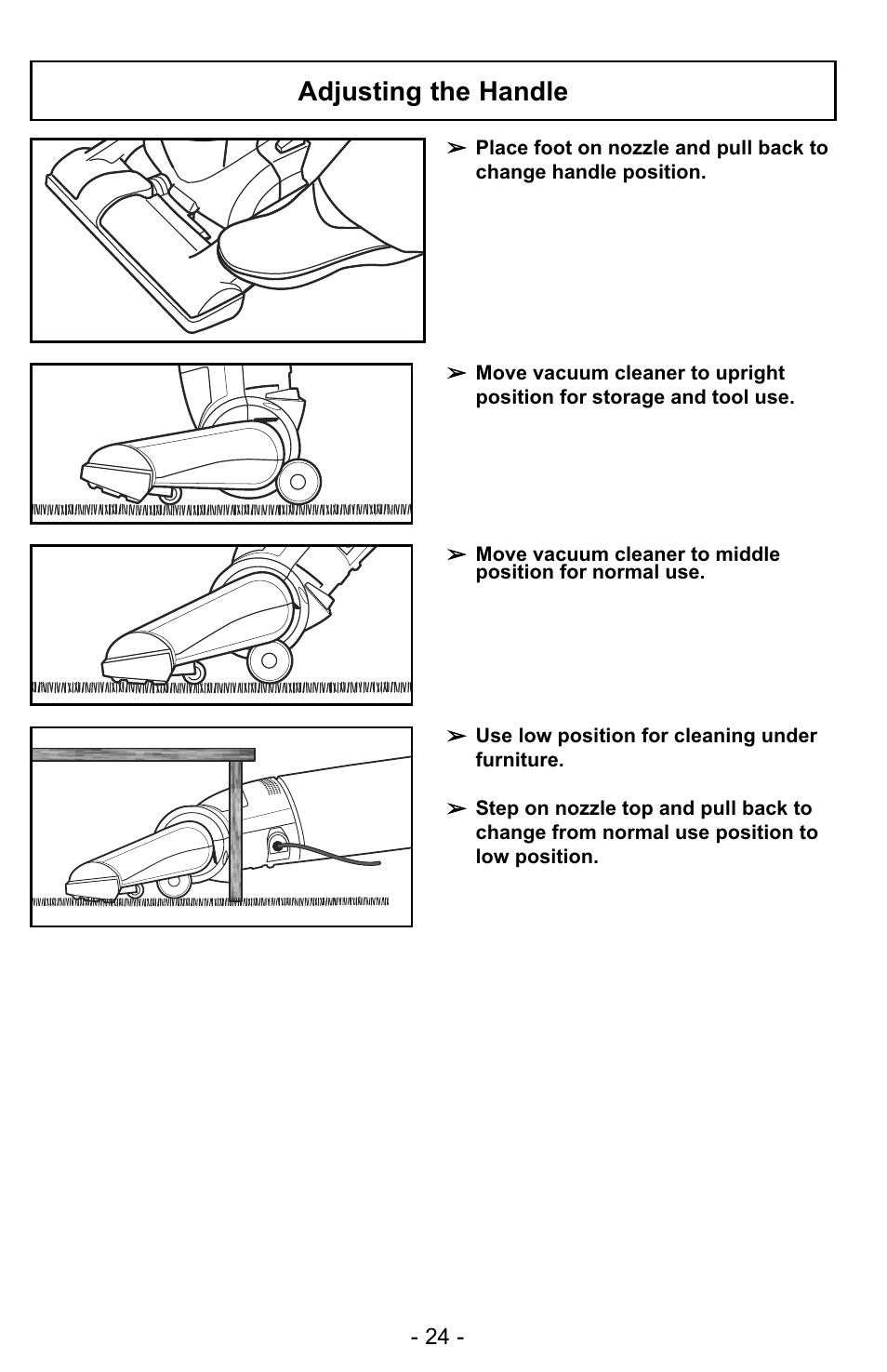 Adjusting the handle | Panasonic MC-UG323 User Manual | Page 24 / 60