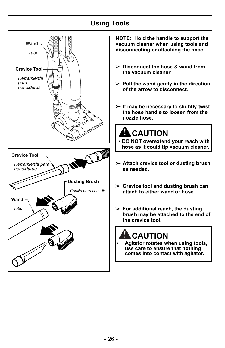 Caution, Using tools | Panasonic MC-UG323 User Manual | Page 26 / 60