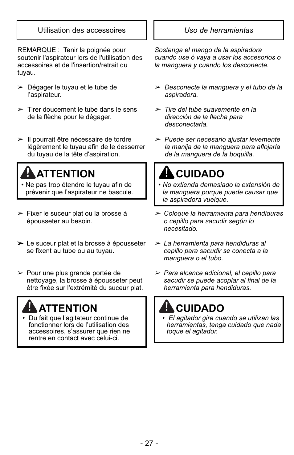 Attention, Cuidado | Panasonic MC-UG323 User Manual | Page 27 / 60