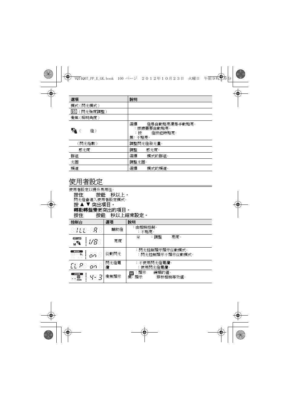 使用者設定 | Panasonic DMW-FL360L User Manual | Page 100 / 165