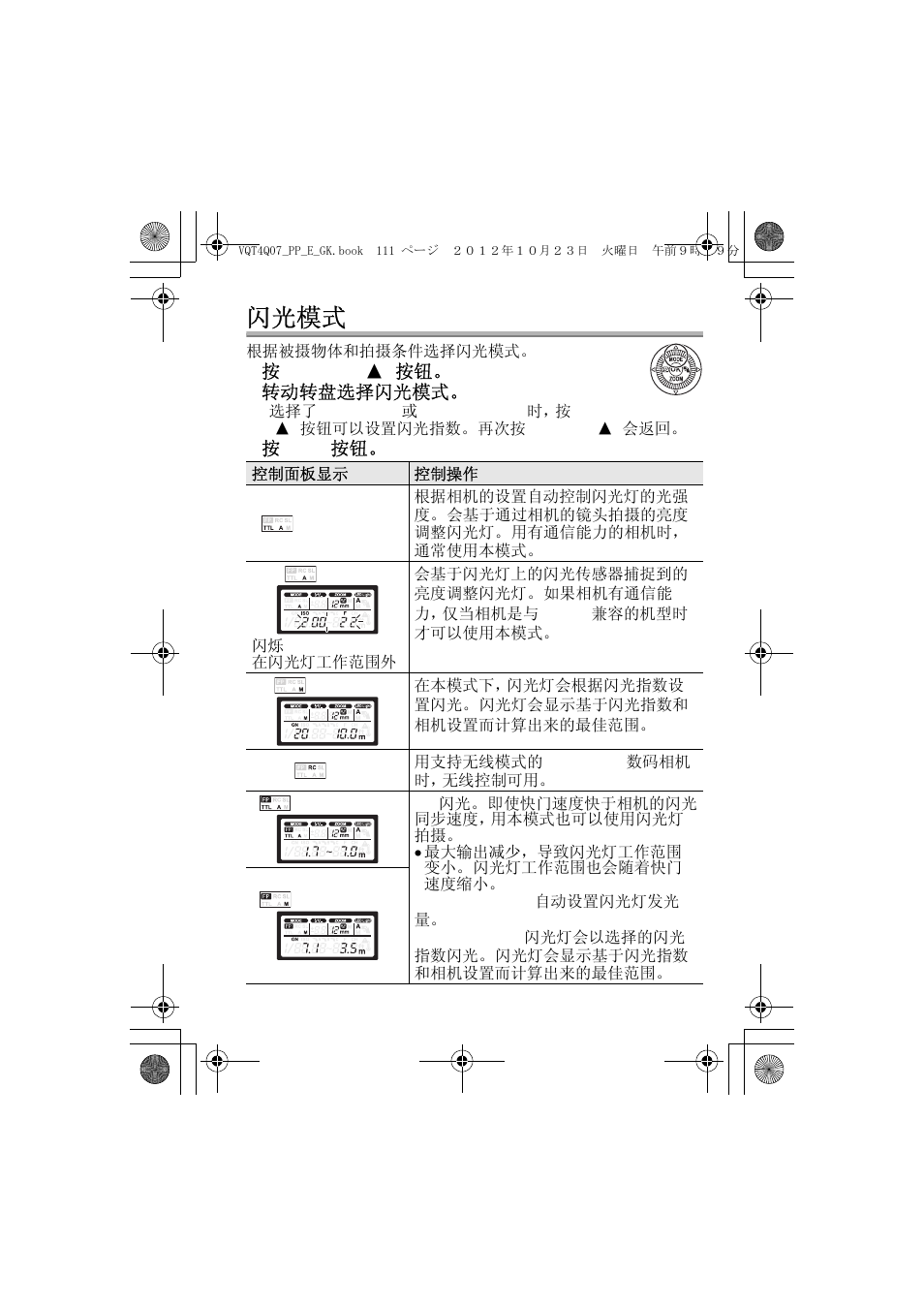 闪光模式 | Panasonic DMW-FL360L User Manual | Page 111 / 165