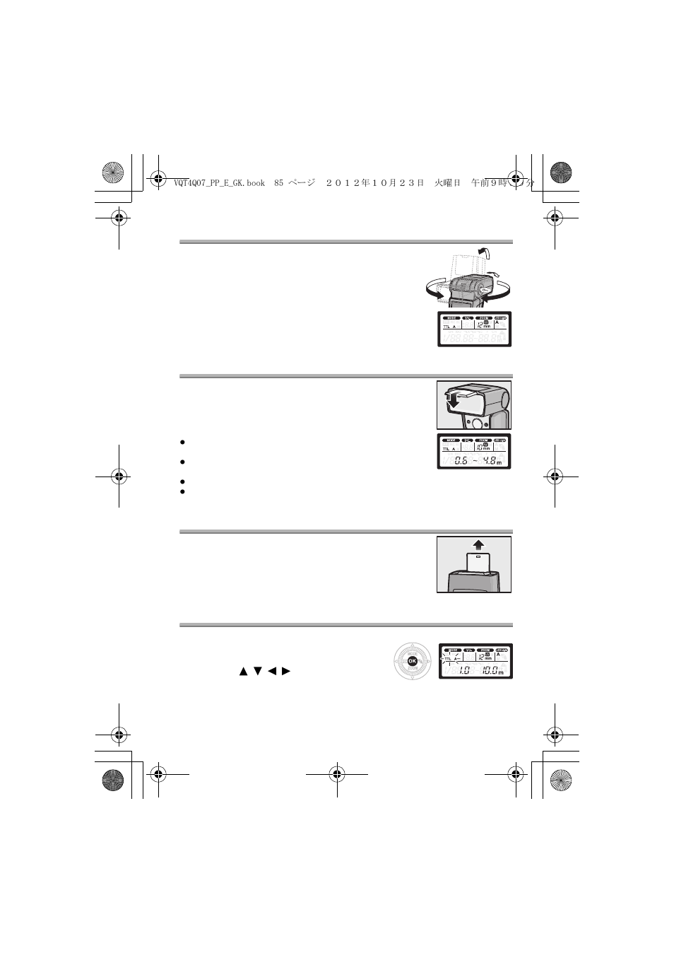 Fissaggio dell'angolo di irradiazione, Utilizzo del diffusore grandangolare, Utilizzo del pannello riflettente | Altre impostazioni | Panasonic DMW-FL360L User Manual | Page 85 / 165