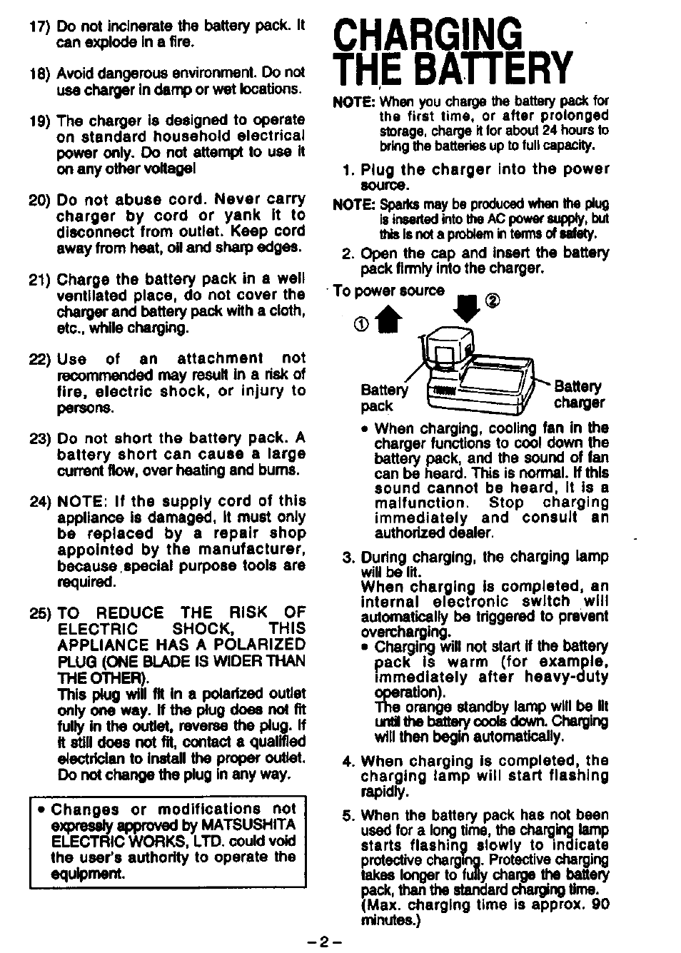 Charging the bahery | Panasonic EY0214B User Manual | Page 3 / 4