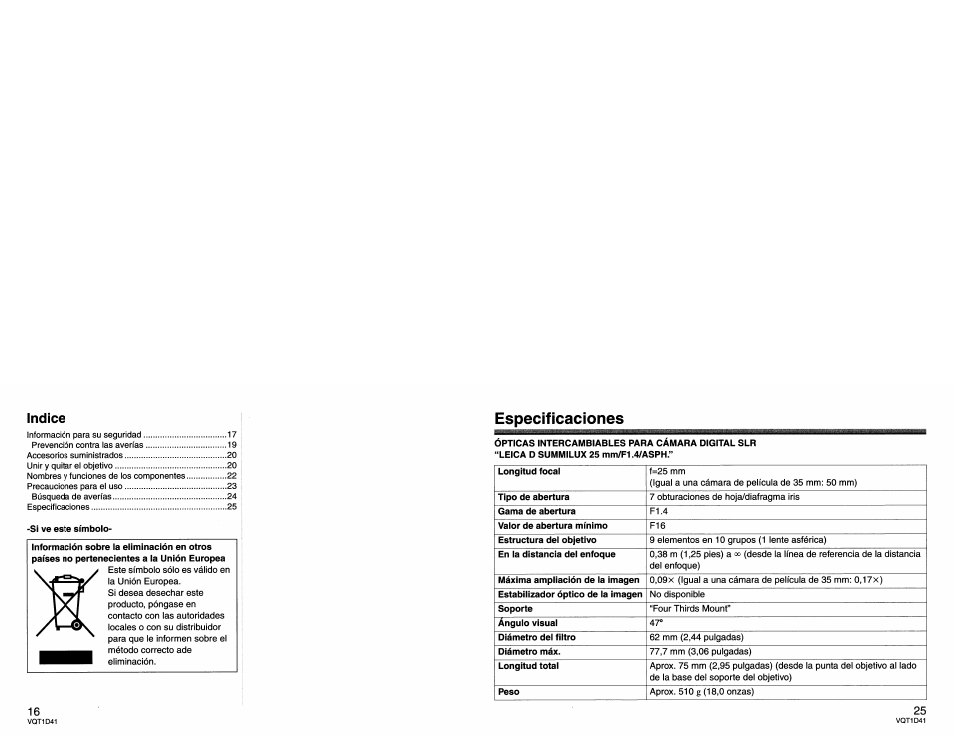 Indice | Panasonic L-X025 User Manual | Page 16 / 40