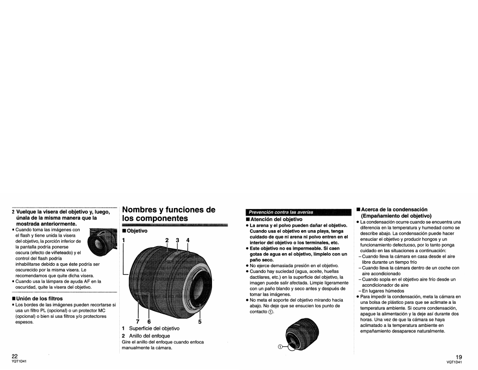 Nombres y funciones de ios componentes, Nombres y funciones de los componentes | Panasonic L-X025 User Manual | Page 22 / 40