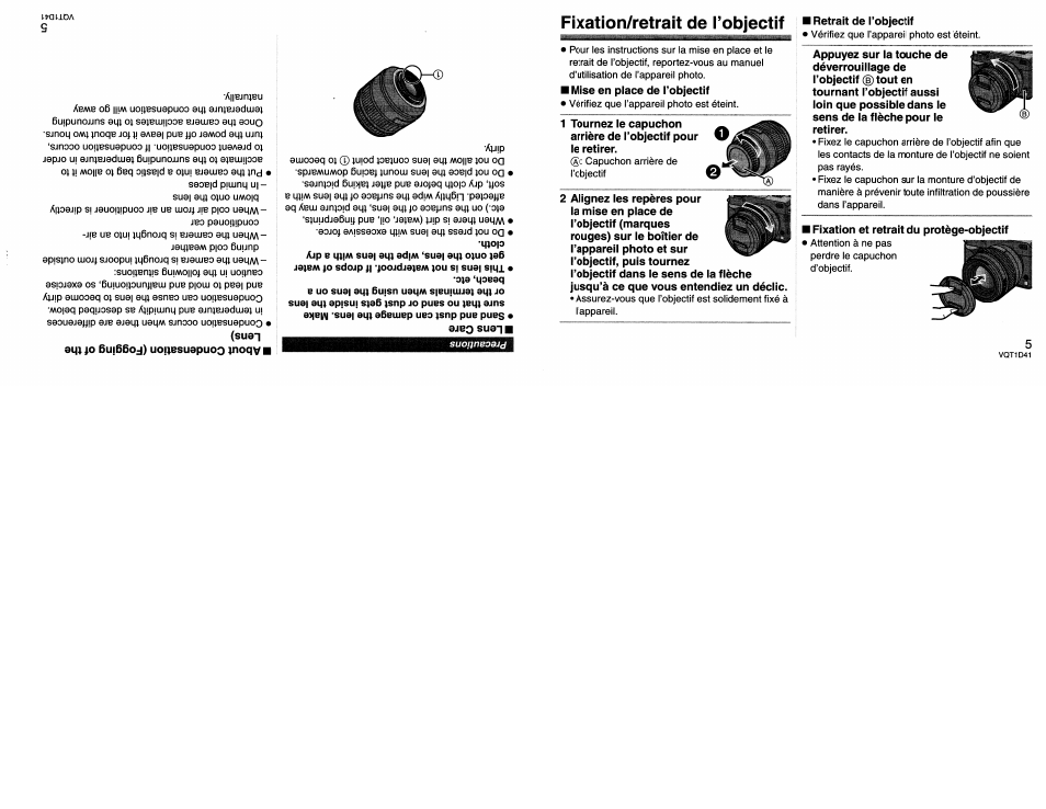 Fixation/retrait de l’objectif | Panasonic L-X025 User Manual | Page 31 / 40