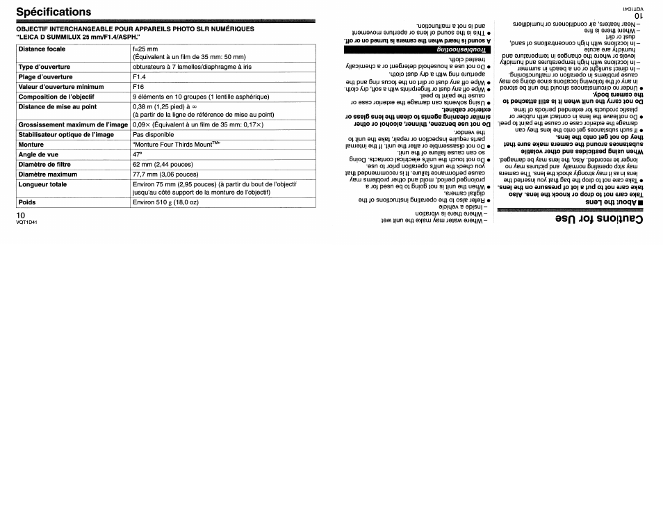 Spécifications | Panasonic L-X025 User Manual | Page 36 / 40