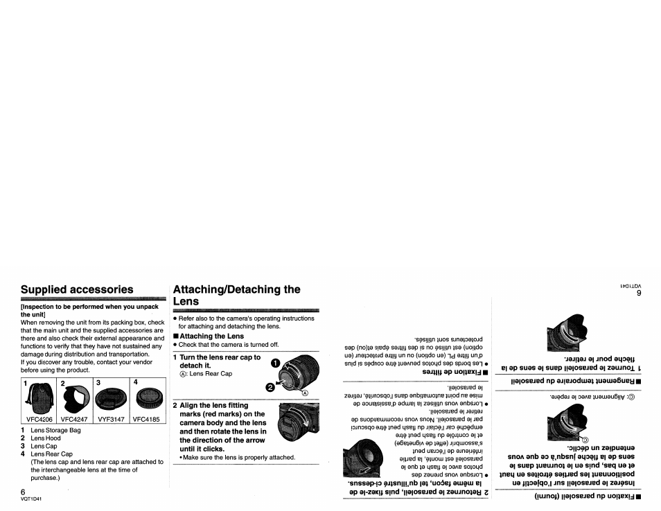 Supplied accessories, Attach ing/detaching the lens | Panasonic L-X025 User Manual | Page 6 / 40