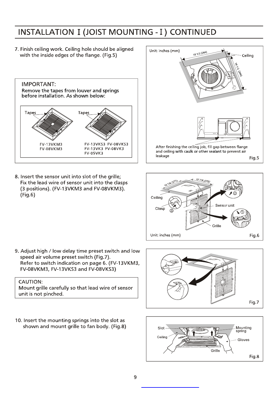Installation i (joist mounting - i) continued | Panasonic FV-08VK3 User Manual | Page 9 / 12