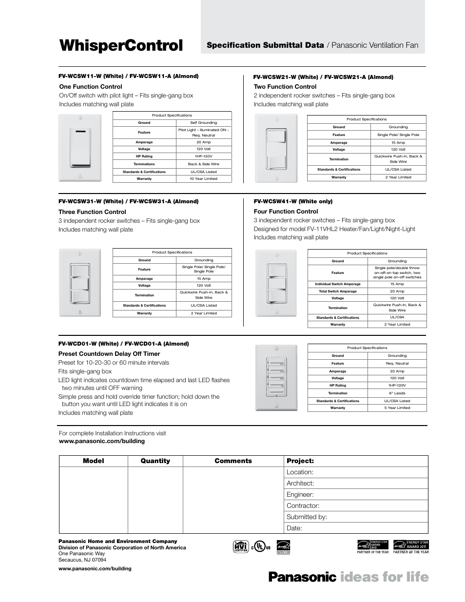 Whispercontrol | Panasonic FV-WCSW41-W User Manual | Page 2 / 2