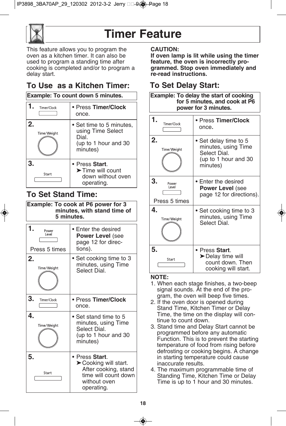 Timer feature | Panasonic NN-SD372S User Manual | Page 20 / 30