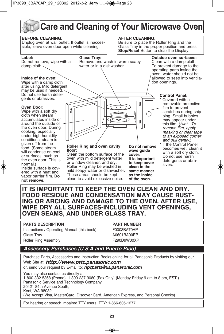 Maintenance, Care and cleaning of your microwave oven | Panasonic NN-SD372S User Manual | Page 25 / 30