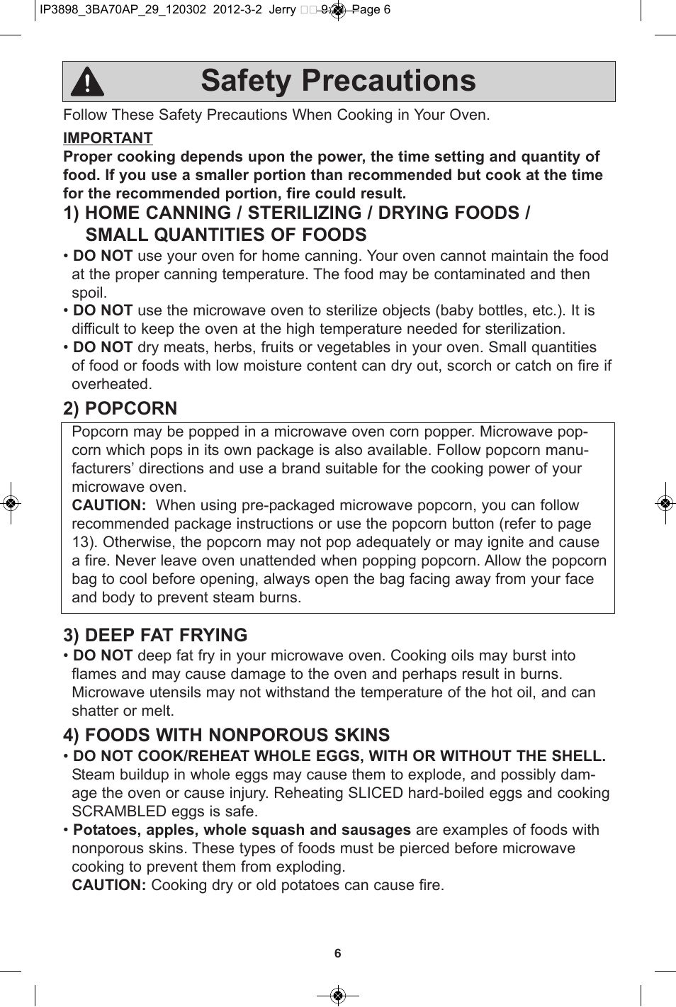 Safety precautions | Panasonic NN-SD372S User Manual | Page 8 / 30