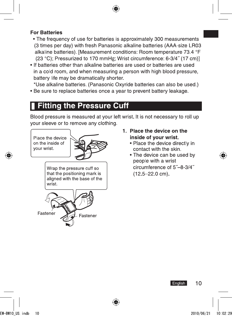 I fitting the pressure cuff | Panasonic EW-BW10W User Manual | Page 11 / 27