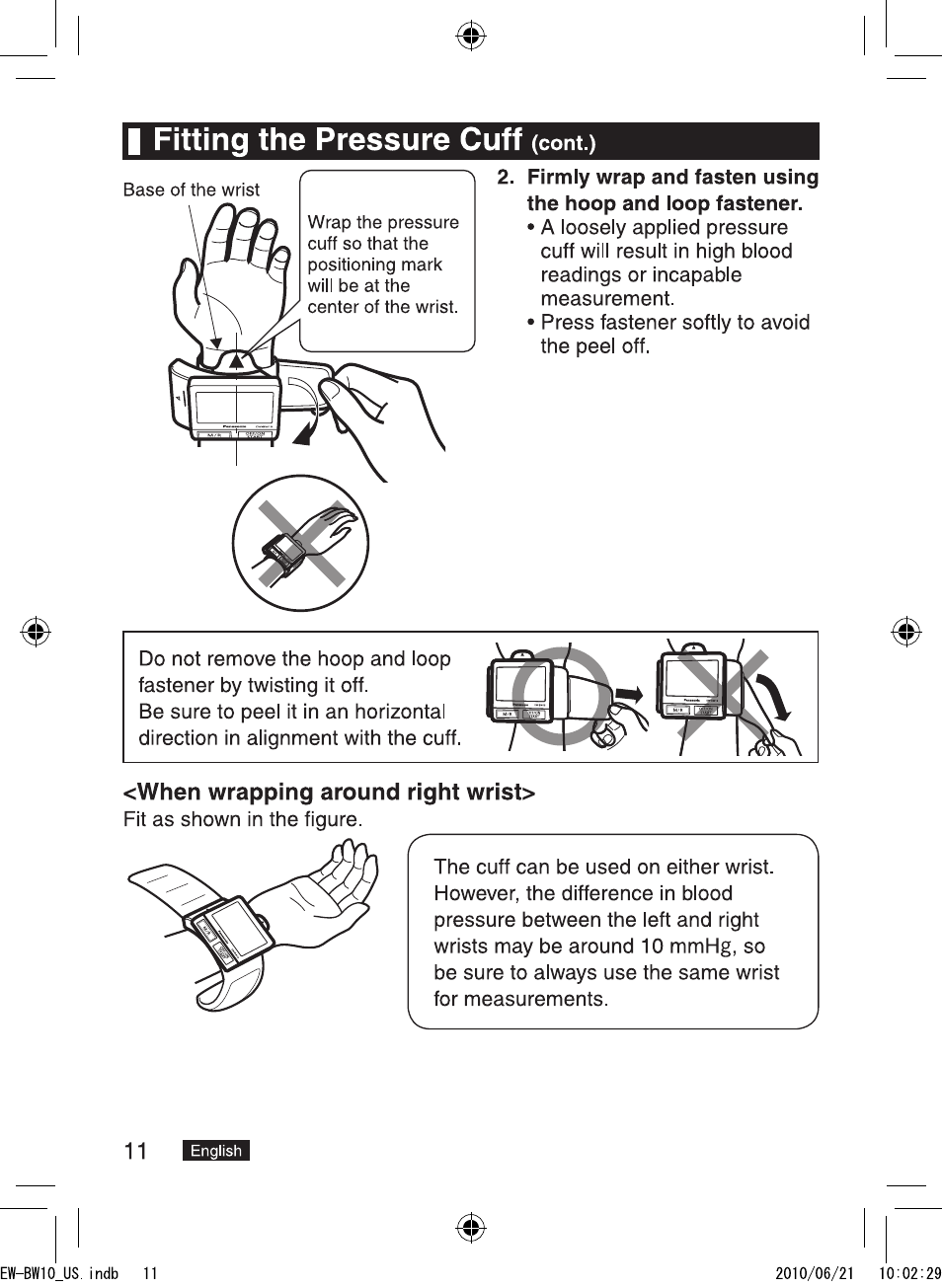 I fitting the pressure cuff | Panasonic EW-BW10W User Manual | Page 12 / 27