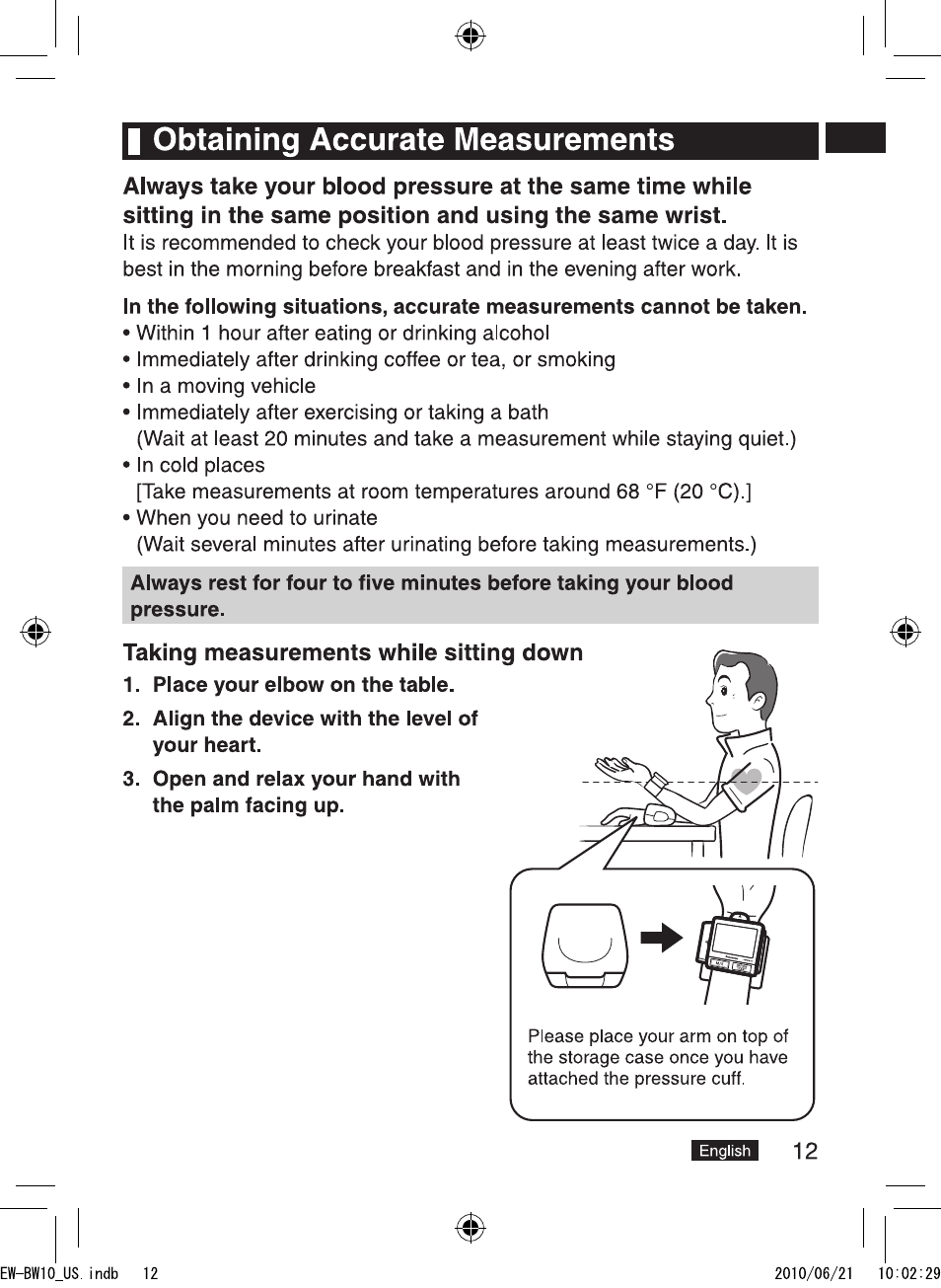 I obtaining accurate measurements | Panasonic EW-BW10W User Manual | Page 13 / 27