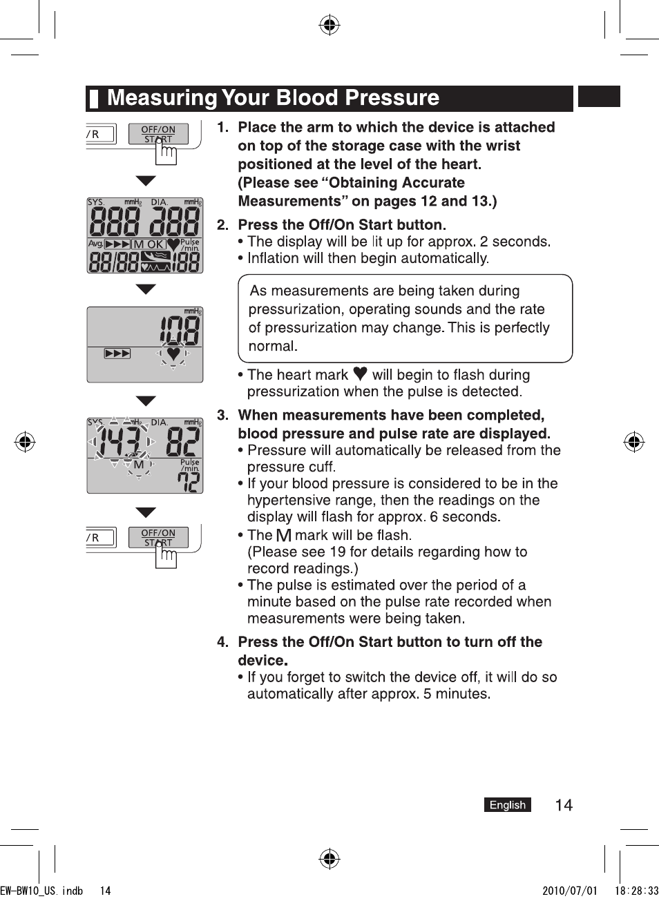 I measuring your blood pressure, Aaam, M^bi | Ijgliil 14 | Panasonic EW-BW10W User Manual | Page 15 / 27