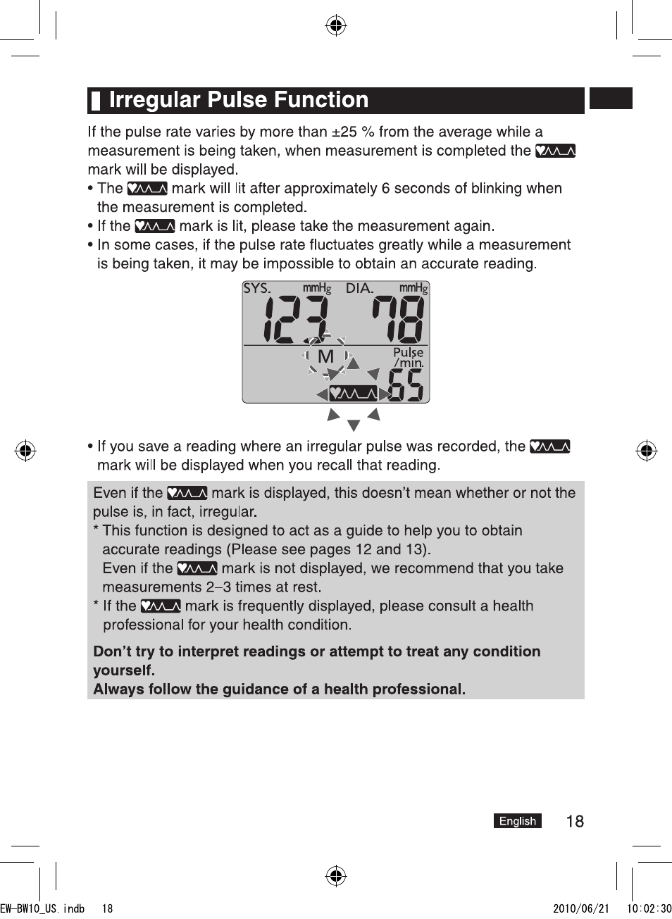 I irregular pulse function | Panasonic EW-BW10W User Manual | Page 19 / 27