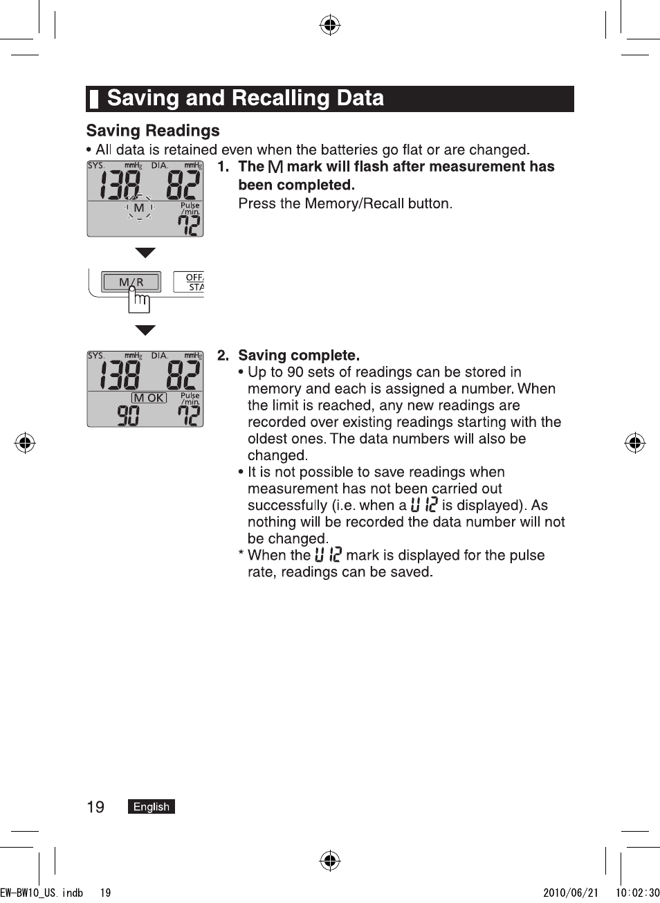 I saving and recalling data | Panasonic EW-BW10W User Manual | Page 20 / 27