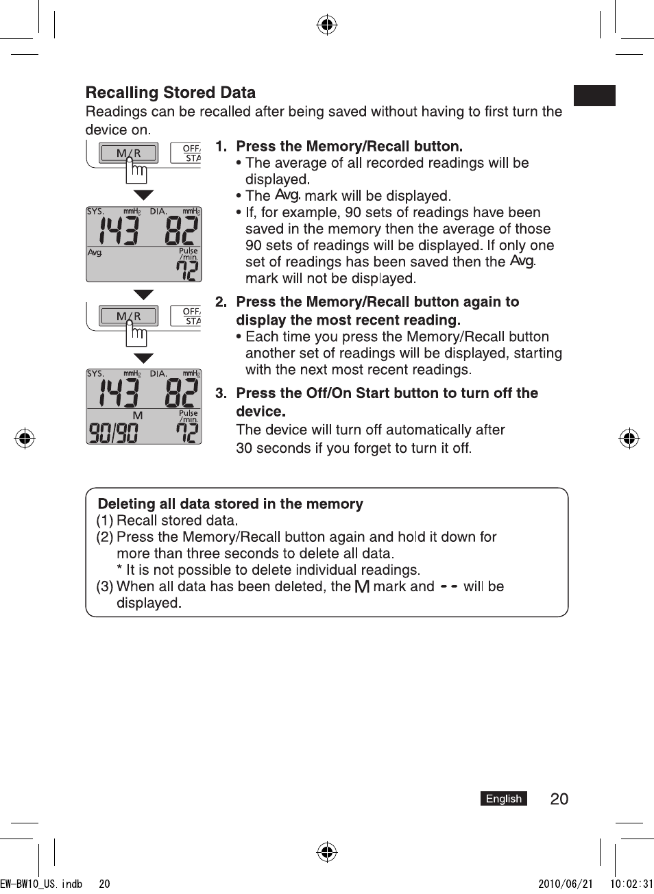 N3 вг, Recalling stored data, Ijgliil 20 | Panasonic EW-BW10W User Manual | Page 21 / 27