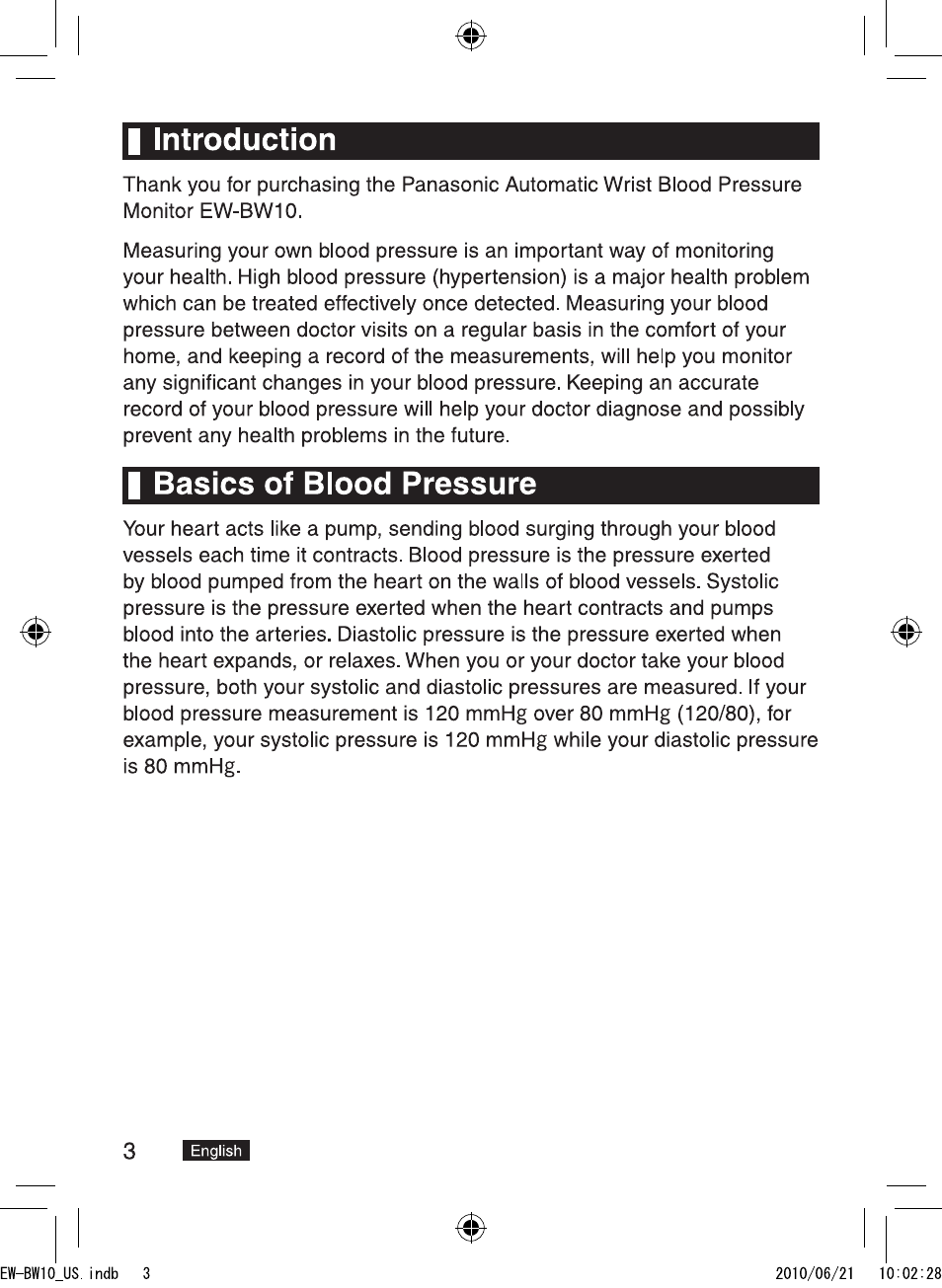 I introduction, I basics of blood pressure | Panasonic EW-BW10W User Manual | Page 4 / 27