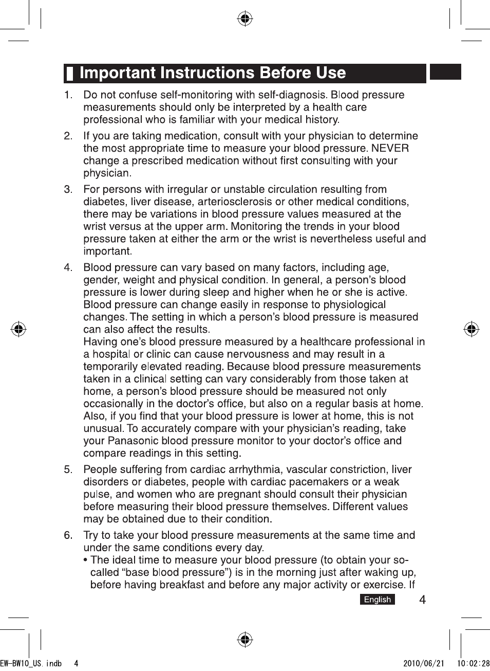 I important instructions before use | Panasonic EW-BW10W User Manual | Page 5 / 27