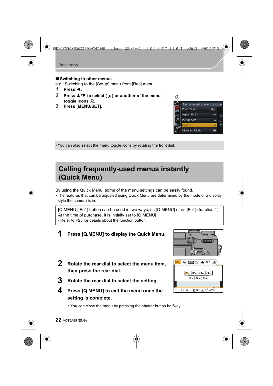 Panasonic DMC-GX7SBODY User Manual | Page 22 / 104