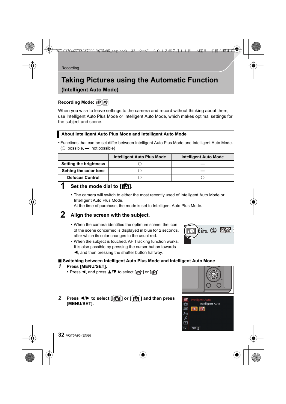 Recording, Taking pictures using the automatic function | Panasonic DMC-GX7SBODY User Manual | Page 32 / 104