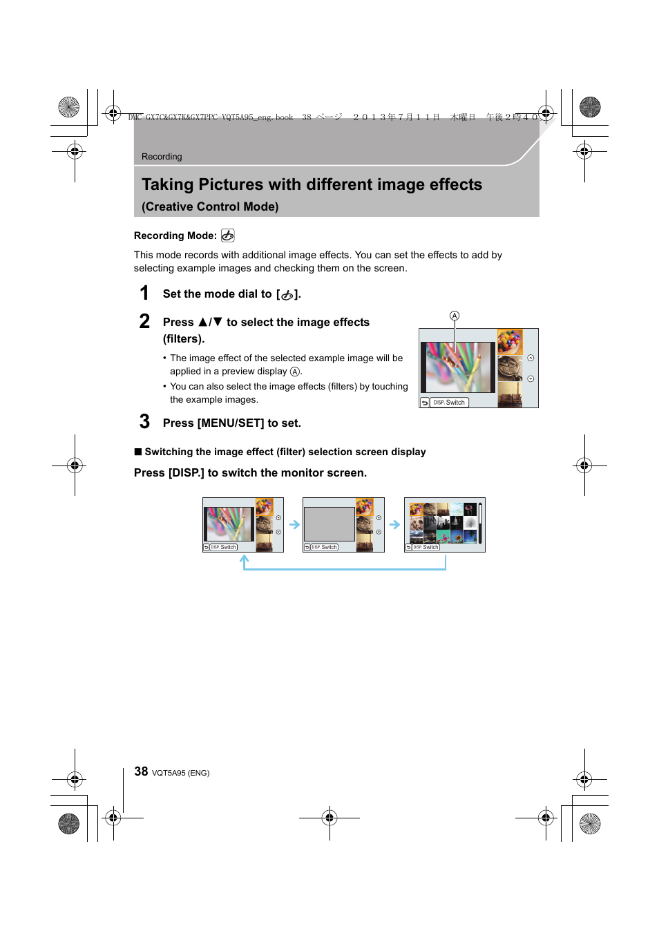 Taking pictures with different image effects | Panasonic DMC-GX7SBODY User Manual | Page 38 / 104