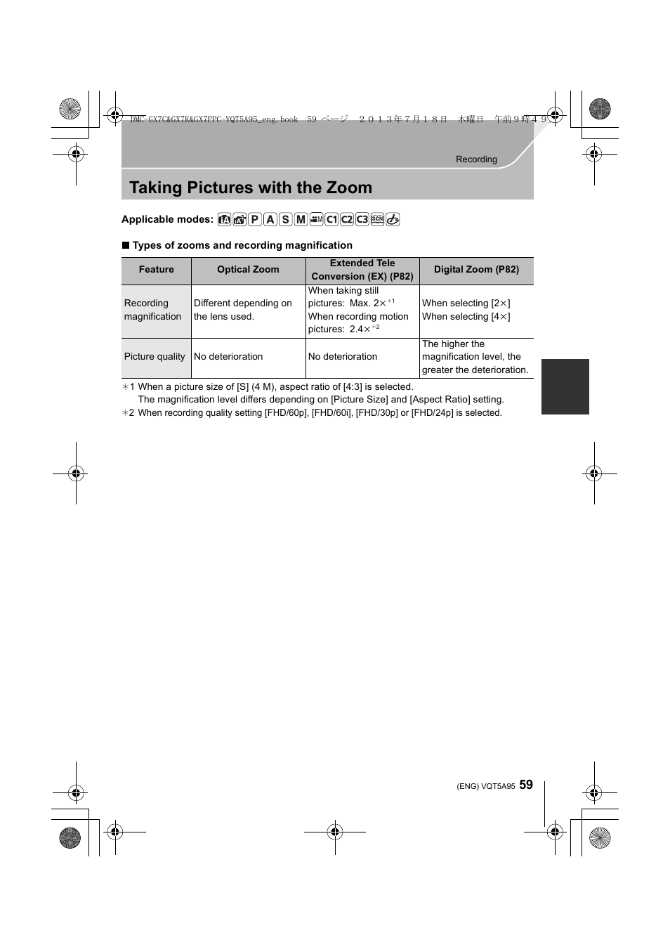 Taking pictures with the zoom | Panasonic DMC-GX7SBODY User Manual | Page 59 / 104