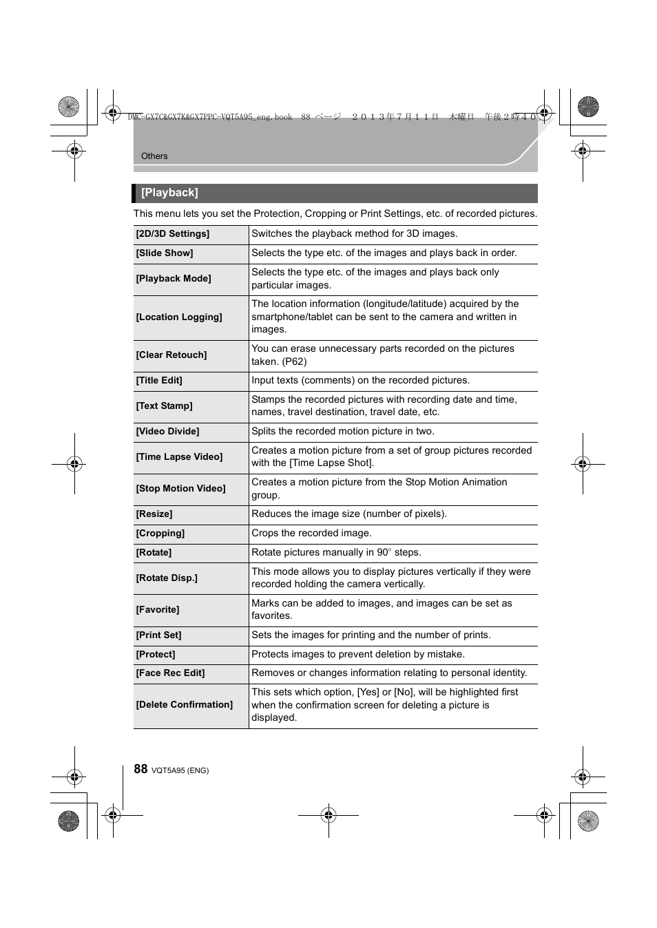 Playback | Panasonic DMC-GX7SBODY User Manual | Page 88 / 104