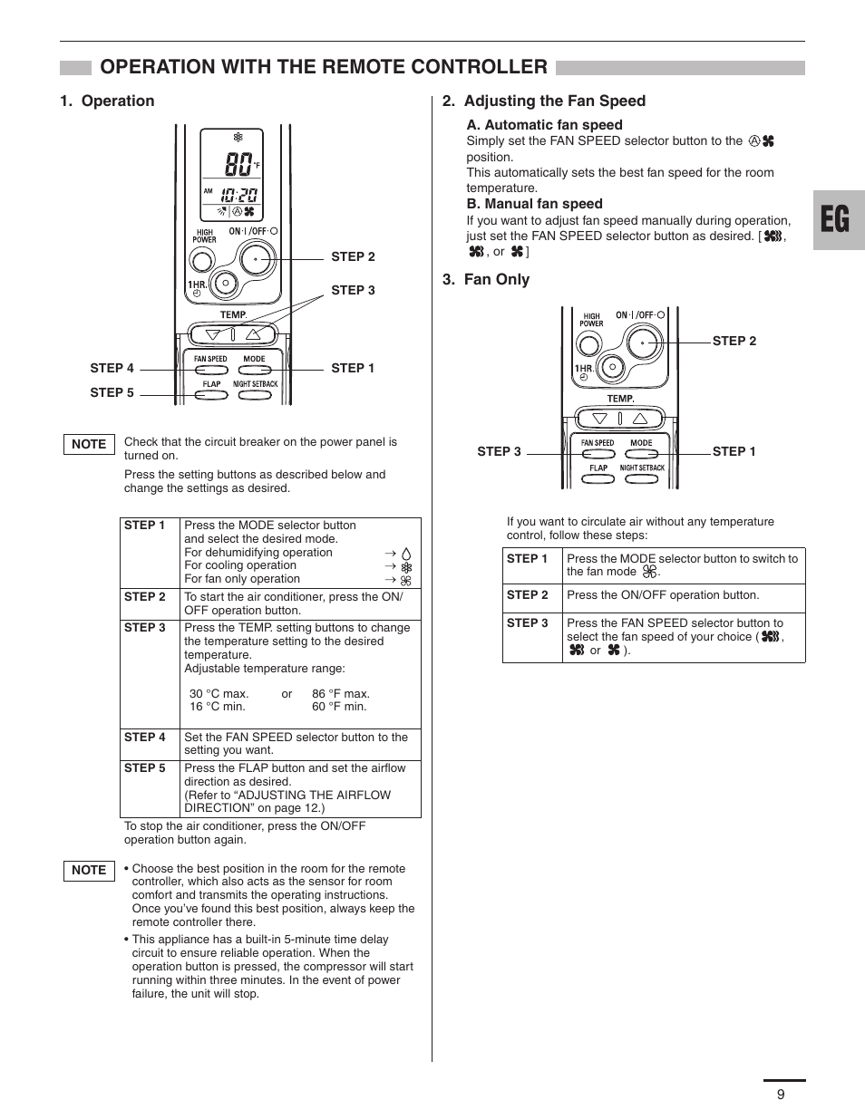 Operation with the remote controller | Panasonic KS12NB41A User Manual | Page 10 / 18