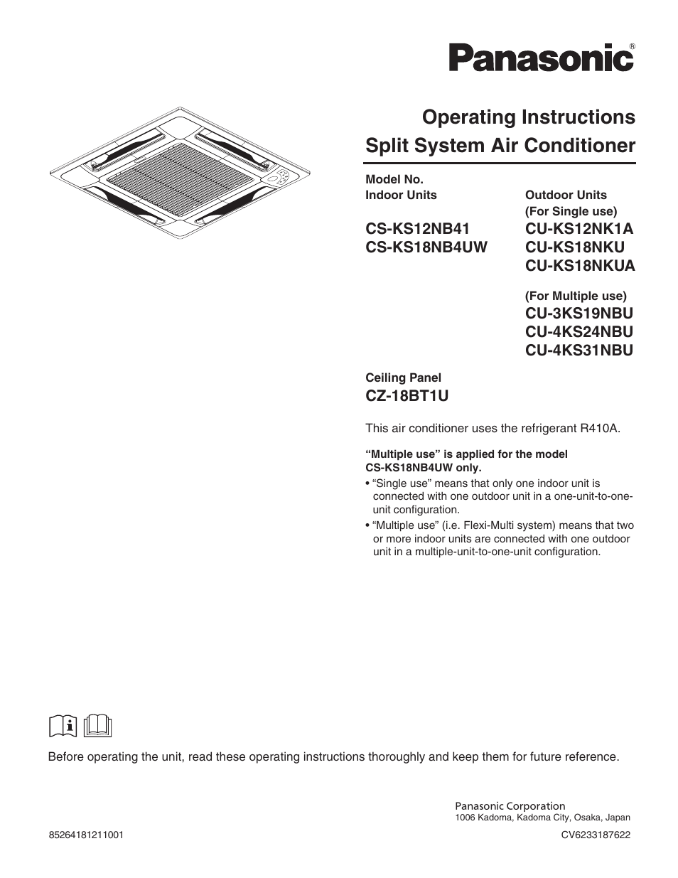 Split system air conditioner, Operating instructions | Panasonic KS12NB41A User Manual | Page 2 / 18