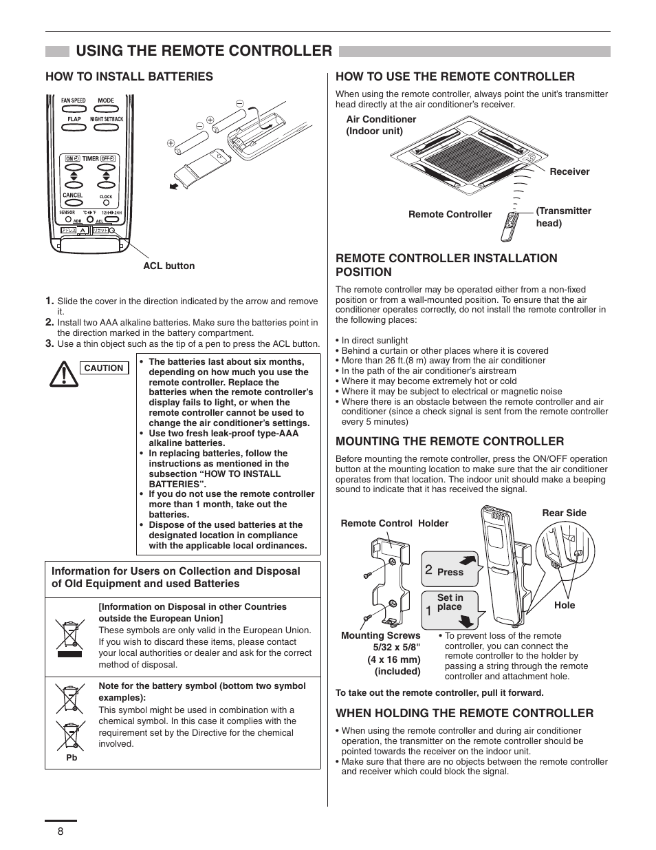 Using the remote controller | Panasonic KS12NB41A User Manual | Page 9 / 18
