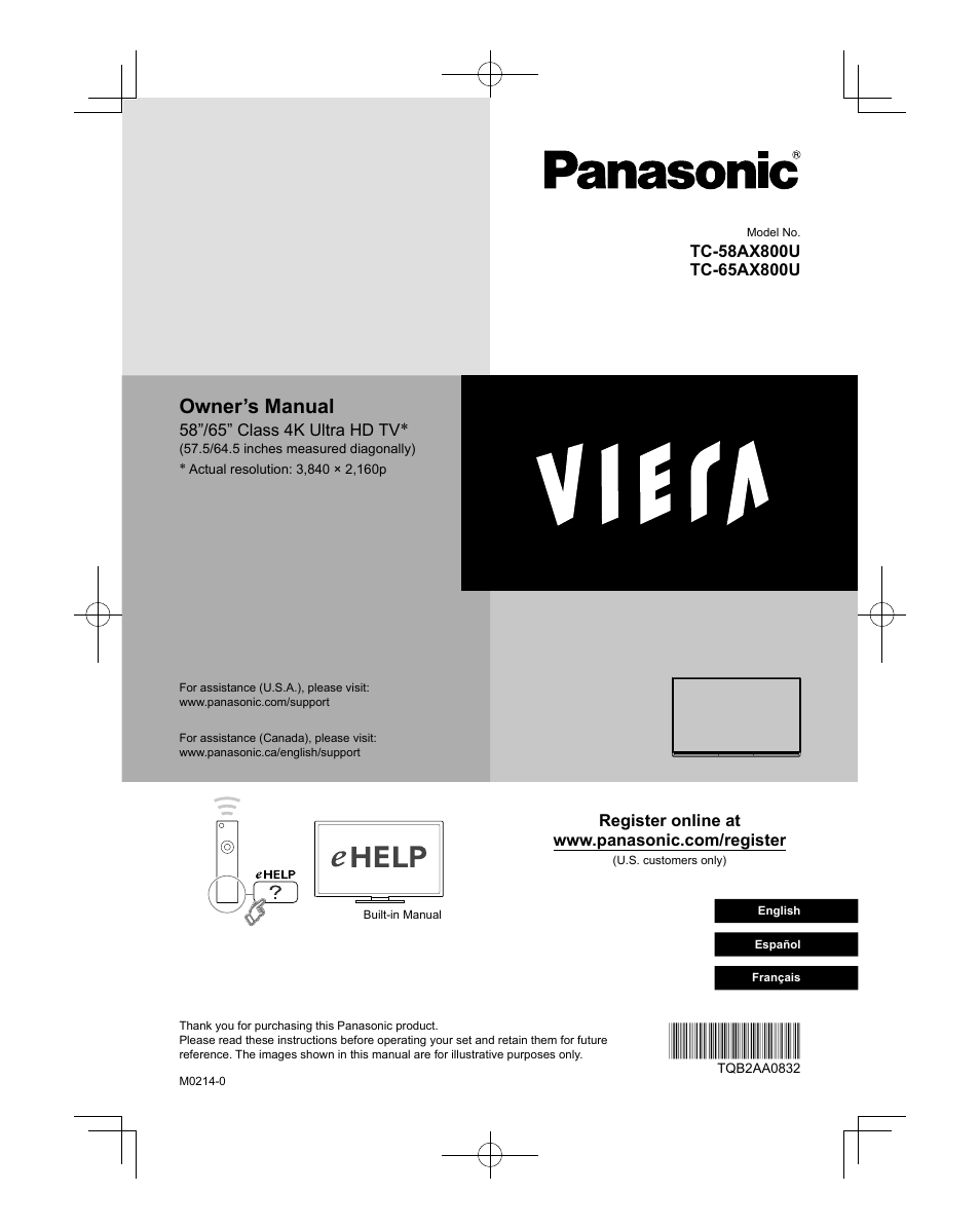 Panasonic TC-58AX800U User Manual | 38 pages