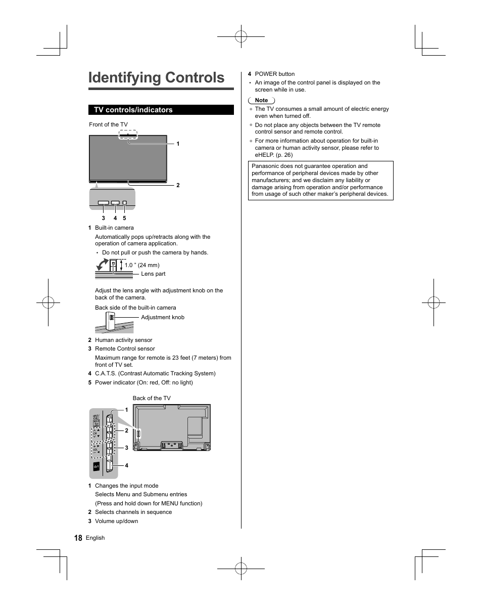 Identifying controls | Panasonic TC-58AX800U User Manual | Page 18 / 38