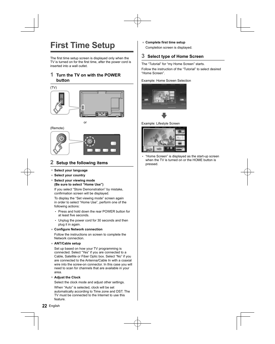 First time setup | Panasonic TC-58AX800U User Manual | Page 22 / 38