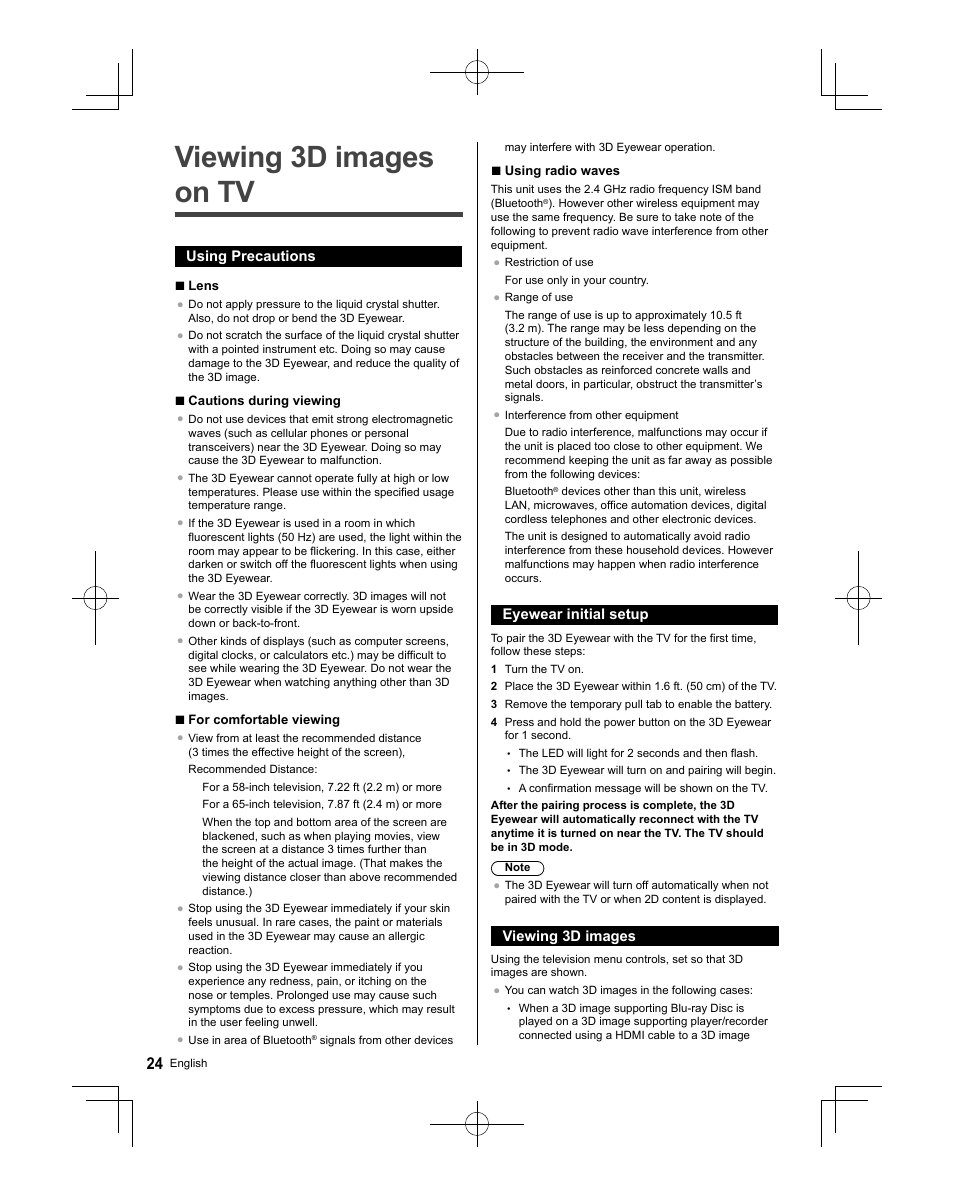 Viewing 3d images on tv | Panasonic TC-58AX800U User Manual | Page 24 / 38