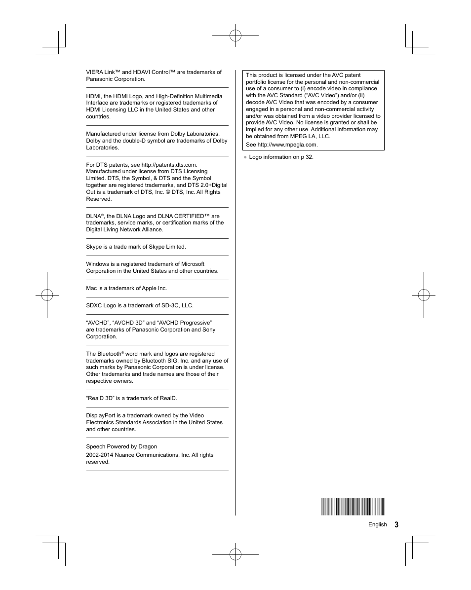 Panasonic TC-58AX800U User Manual | Page 3 / 38