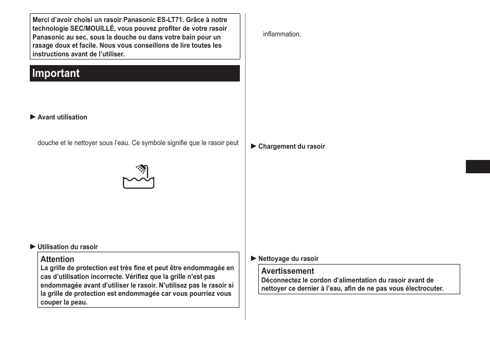 Important | Panasonic ES-LT71-S User Manual | Page 15 / 40