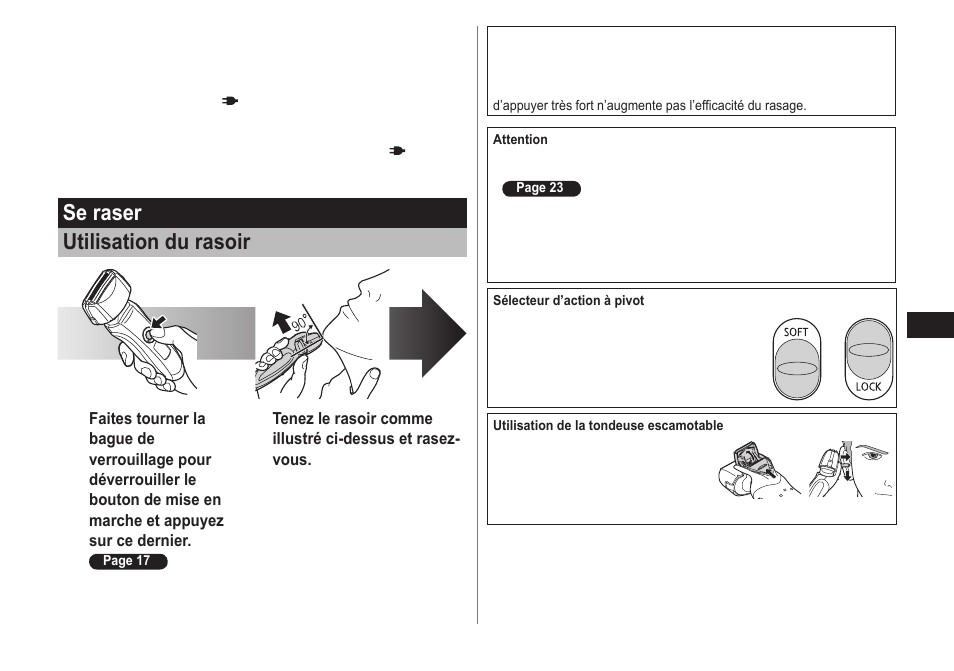 Se raser utilisation du rasoir | Panasonic ES-LT71-S User Manual | Page 19 / 40