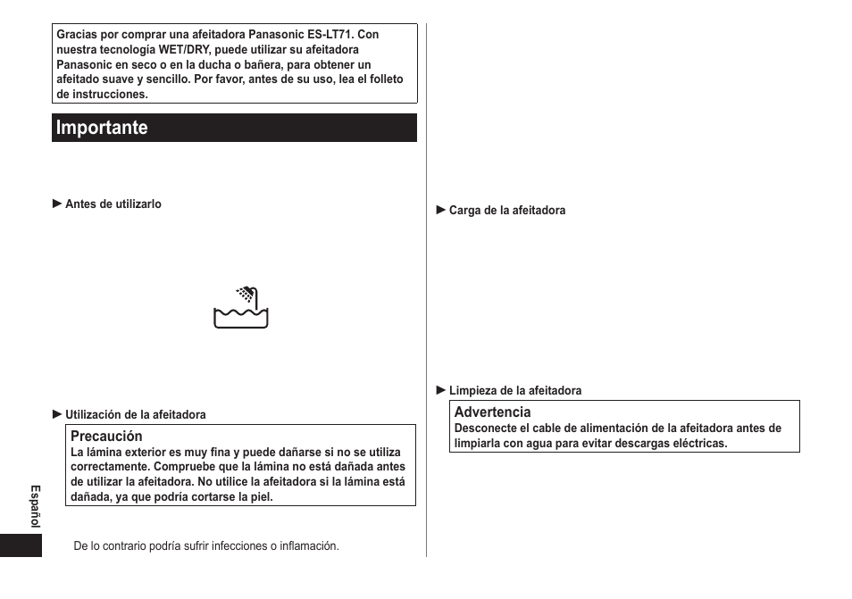 Importante | Panasonic ES-LT71-S User Manual | Page 28 / 40