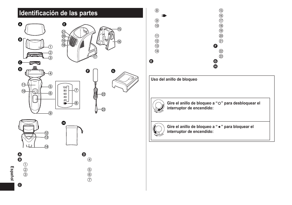 Identificación de las partes | Panasonic ES-LT71-S User Manual | Page 30 / 40