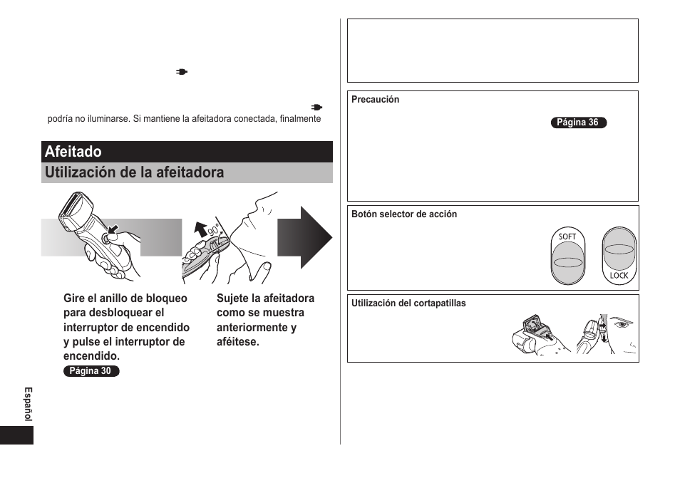 Afeitado utilización de la afeitadora | Panasonic ES-LT71-S User Manual | Page 32 / 40