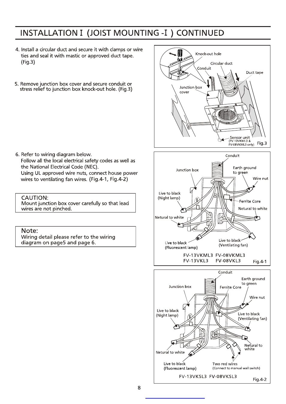 Installation i (joist mounting -i ) continued | Panasonic FV-13VKML3 User Manual | Page 8 / 12