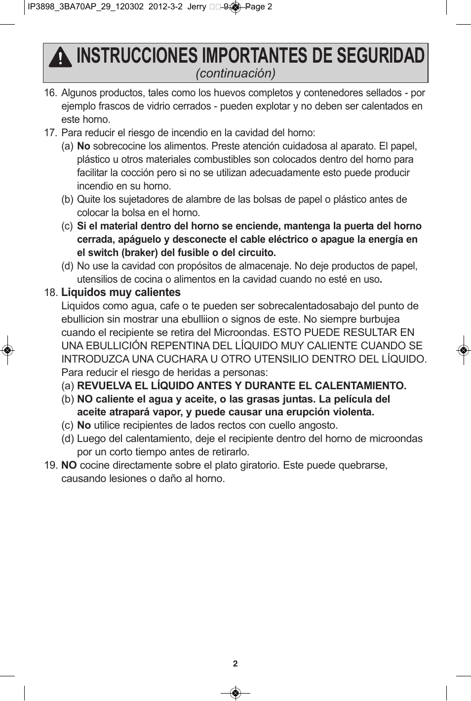 Instrucciones importantes de seguridad | Panasonic NN-SD372S User Manual | Page 34 / 60