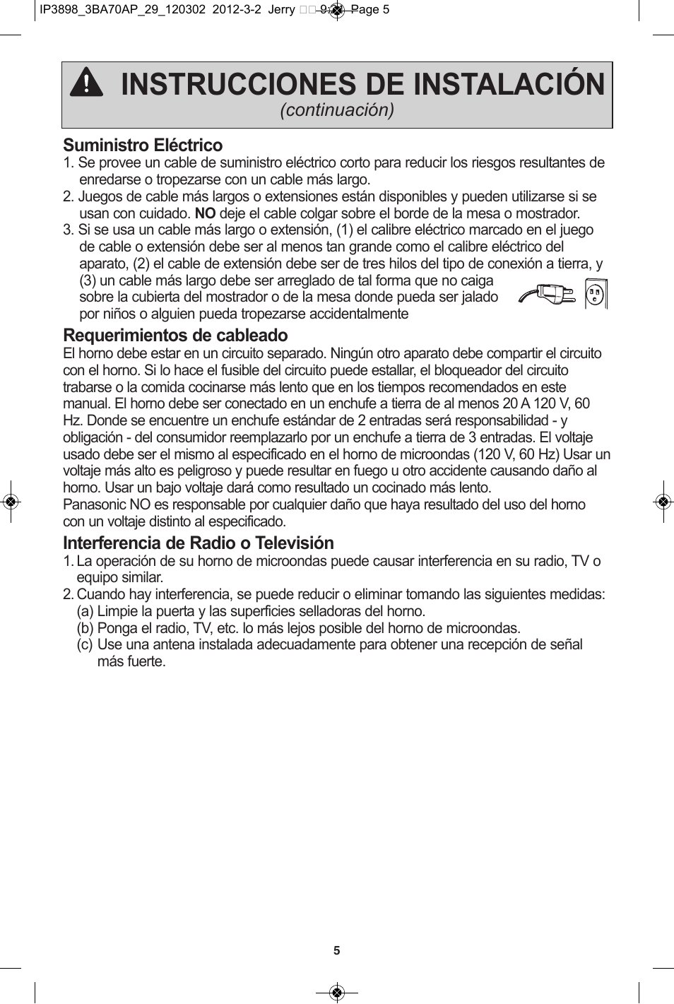 Instrucciones de instalación | Panasonic NN-SD372S User Manual | Page 37 / 60