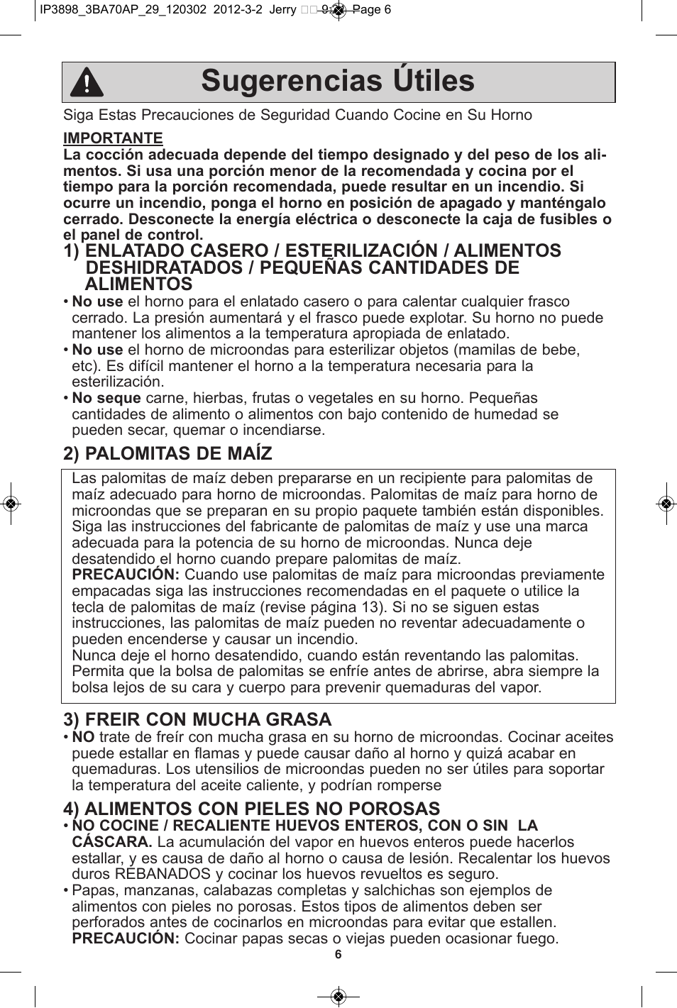 Sugerencias útiles | Panasonic NN-SD372S User Manual | Page 38 / 60