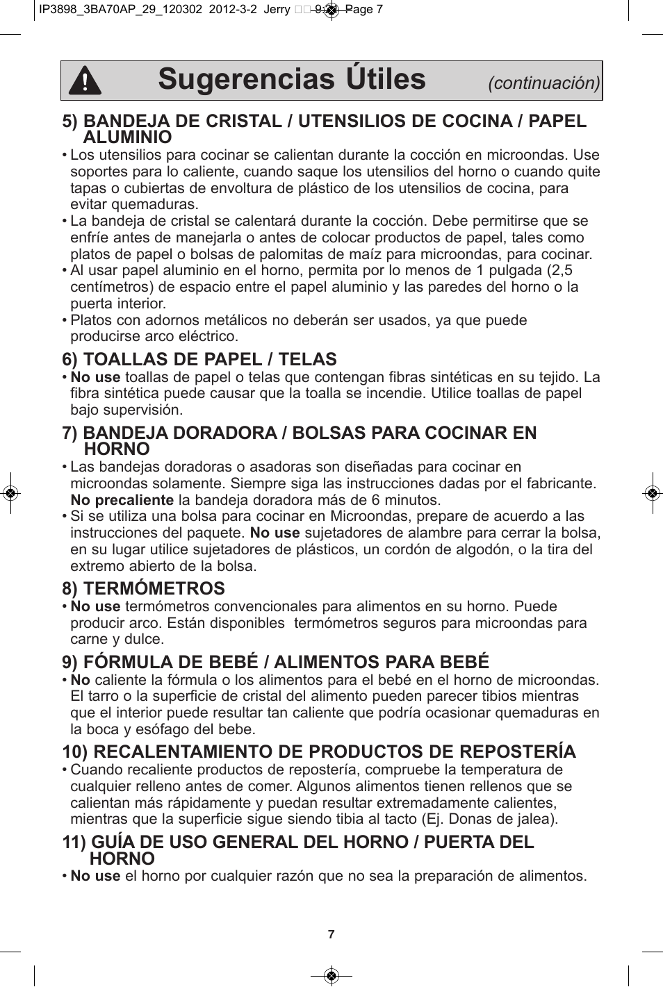 Sugerencias útiles | Panasonic NN-SD372S User Manual | Page 39 / 60